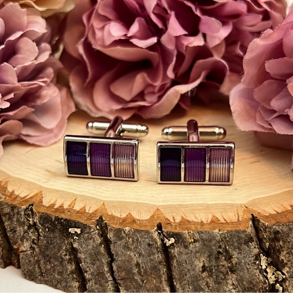 Multi Tone Purple Color Blocked Rectangular Cufflinks - Picture 2 of 16